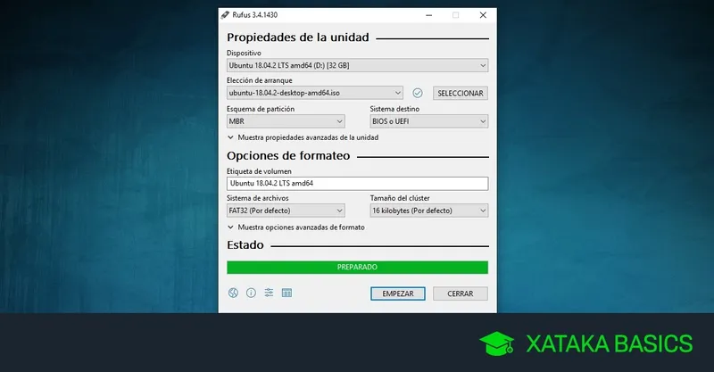 Tomado de Xataka Basics. Interfaz Rufus.